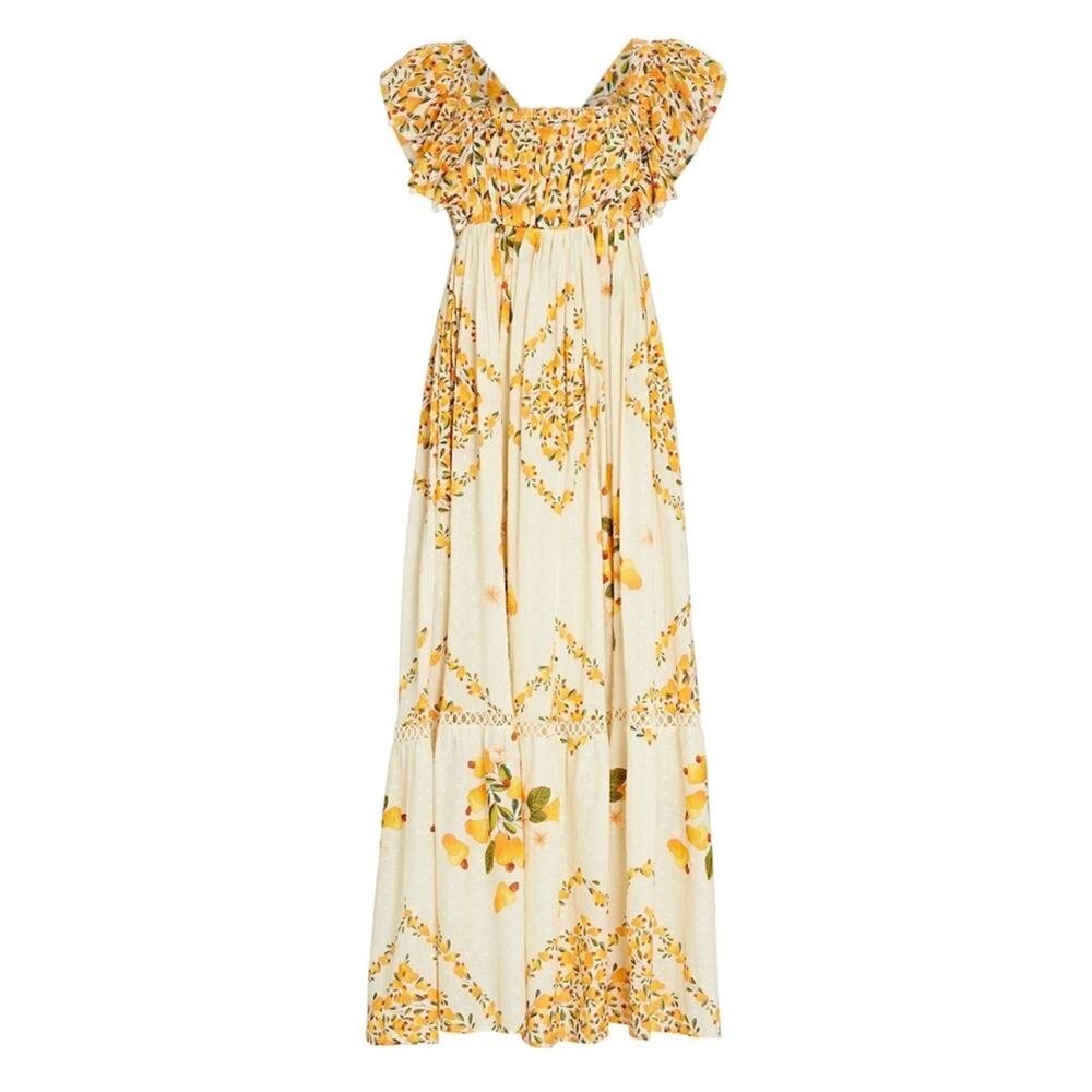 Farm Rio Cashew Ruffle Crossback Boho Maxi Floral Dress Long Summer Cotton